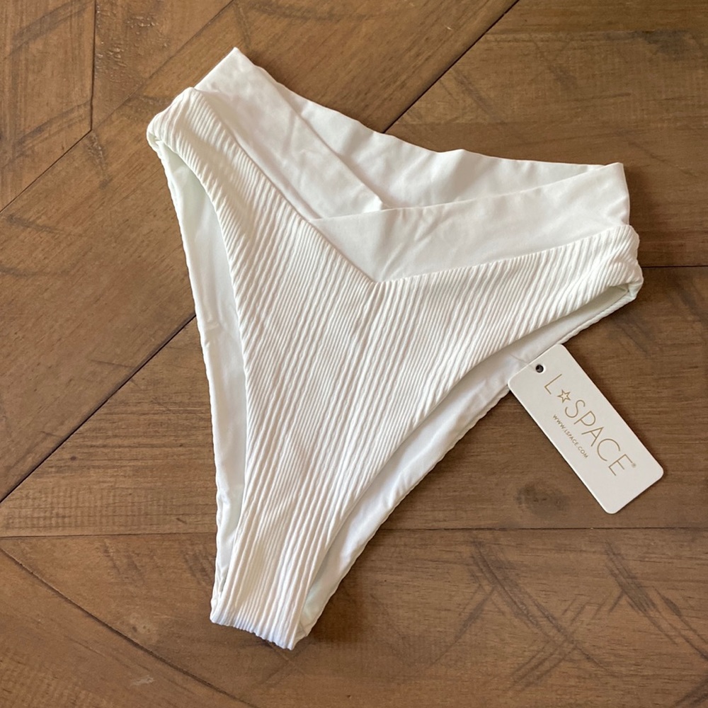L Space White Ribbed Bathing Suit Bottoms